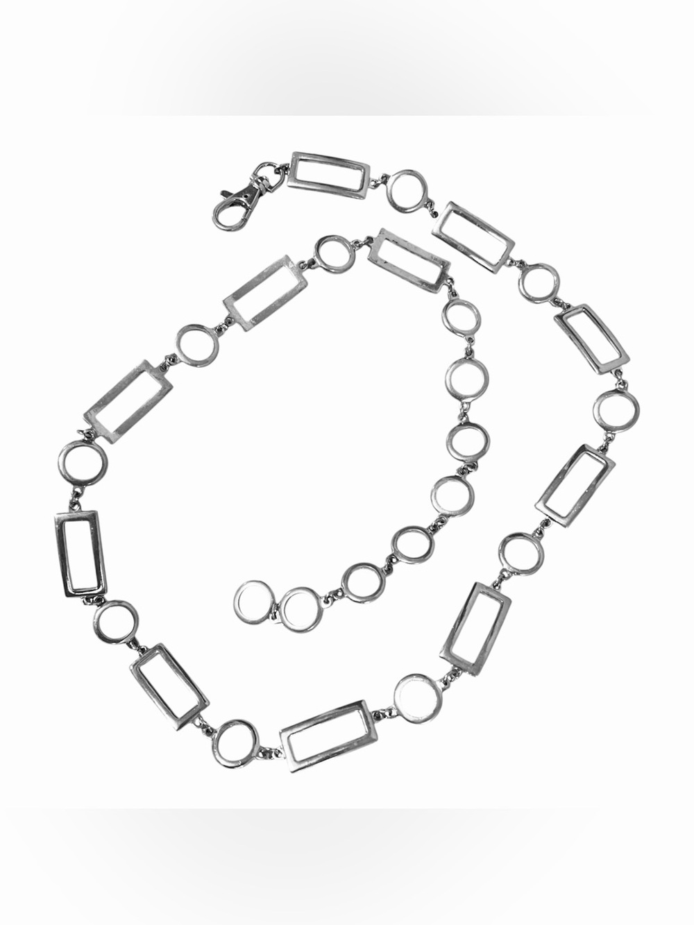 Silvertone Metal Chain Belt Rectangles Circles Size Large